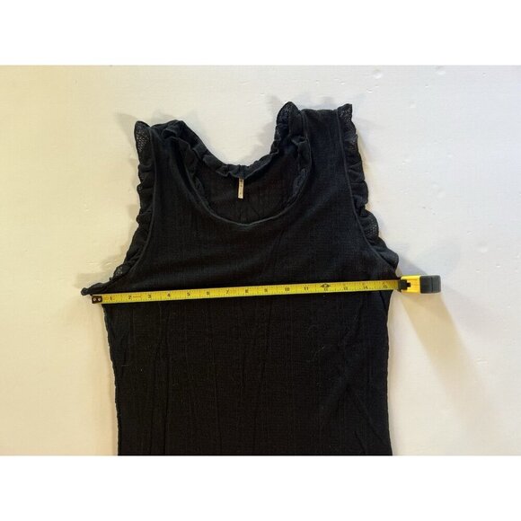Pointelle ruffle black sleeveless lightweight Coquette tank sz L 90s classic VTG - Picture 6 of 8